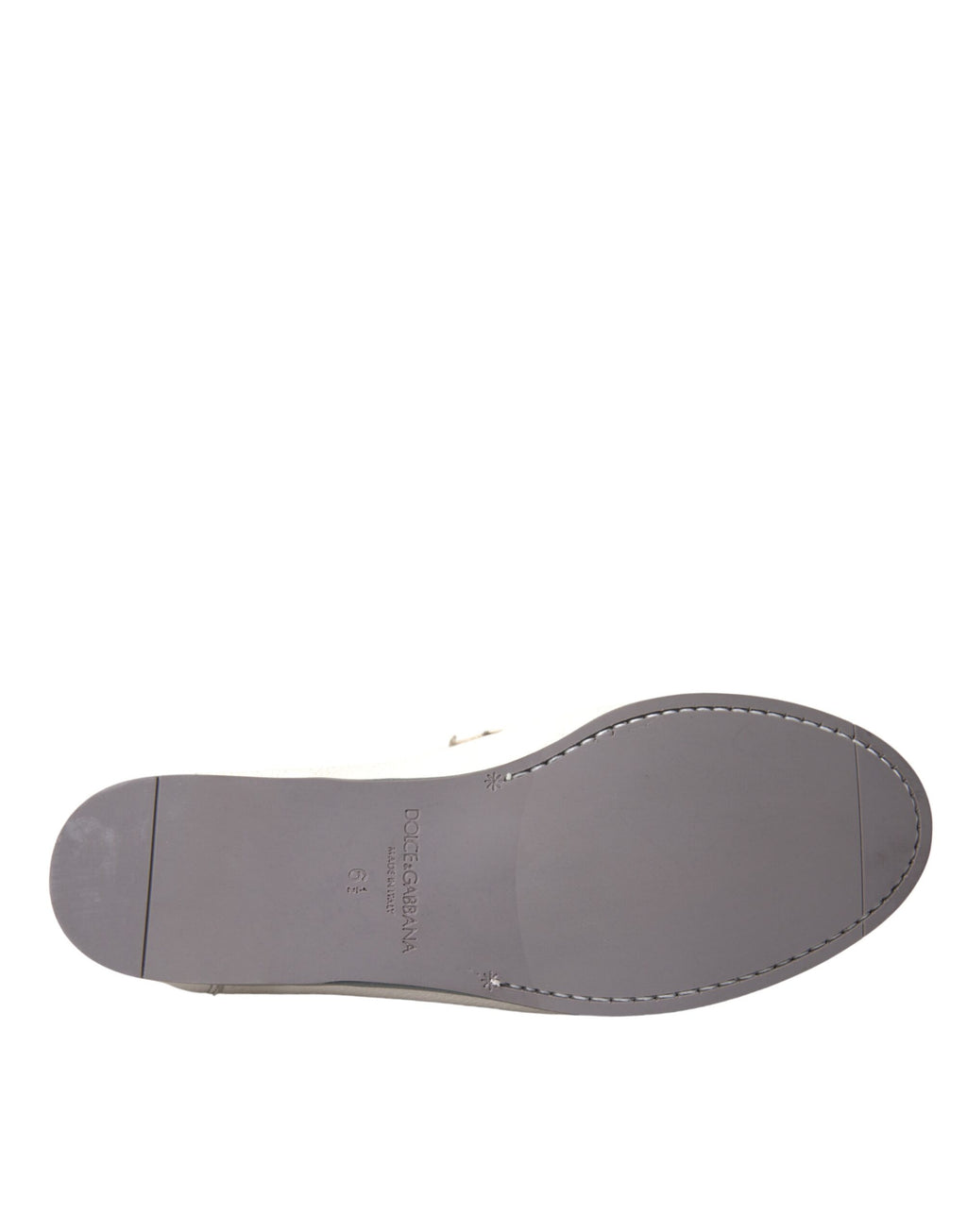 Dolce & Gabbana white and gray leather slip moccasin shoes with loafer style and detailed stitching.
