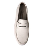Dolce & Gabbana white and gray leather slip mocassin shoes with loafer style, featuring sleek design and classic craftsmanship.