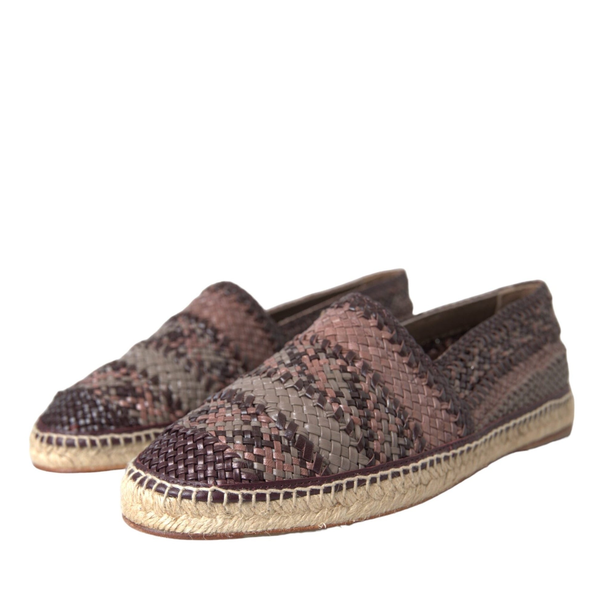 Dolce & Gabbana Brown Buffalo Leather Espadrille Flats Shoes Dolce & Gabbana