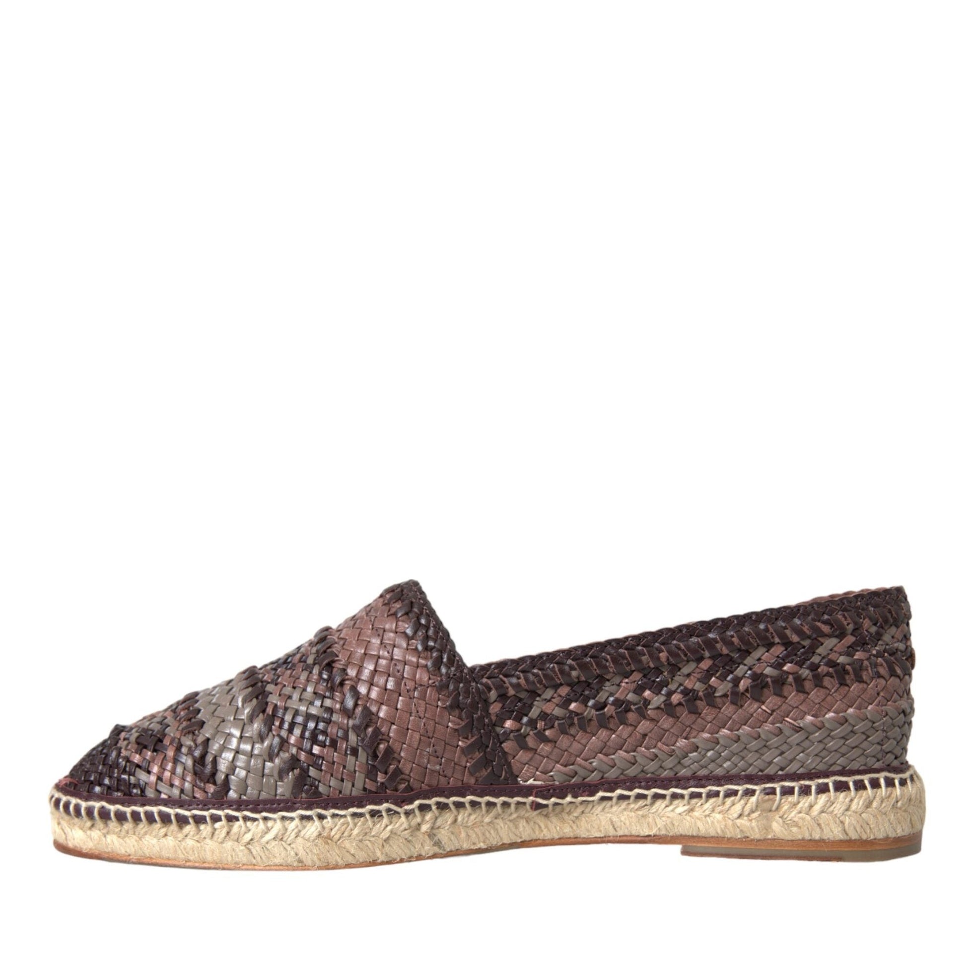 Dolce & Gabbana Brown Buffalo Leather Espadrille Flats Shoes Dolce & Gabbana