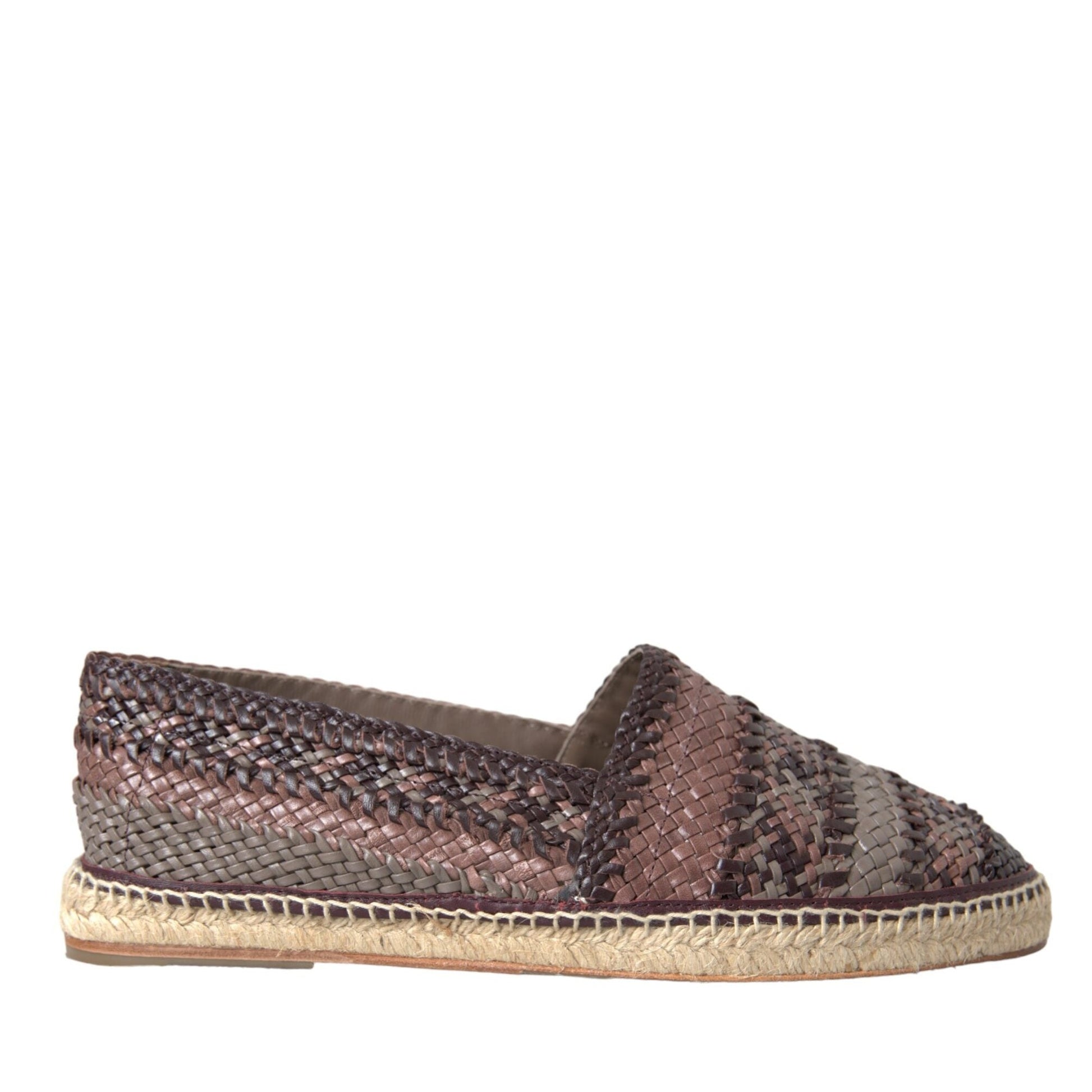 Dolce & Gabbana Brown Buffalo Leather Espadrille Flats Shoes Dolce & Gabbana