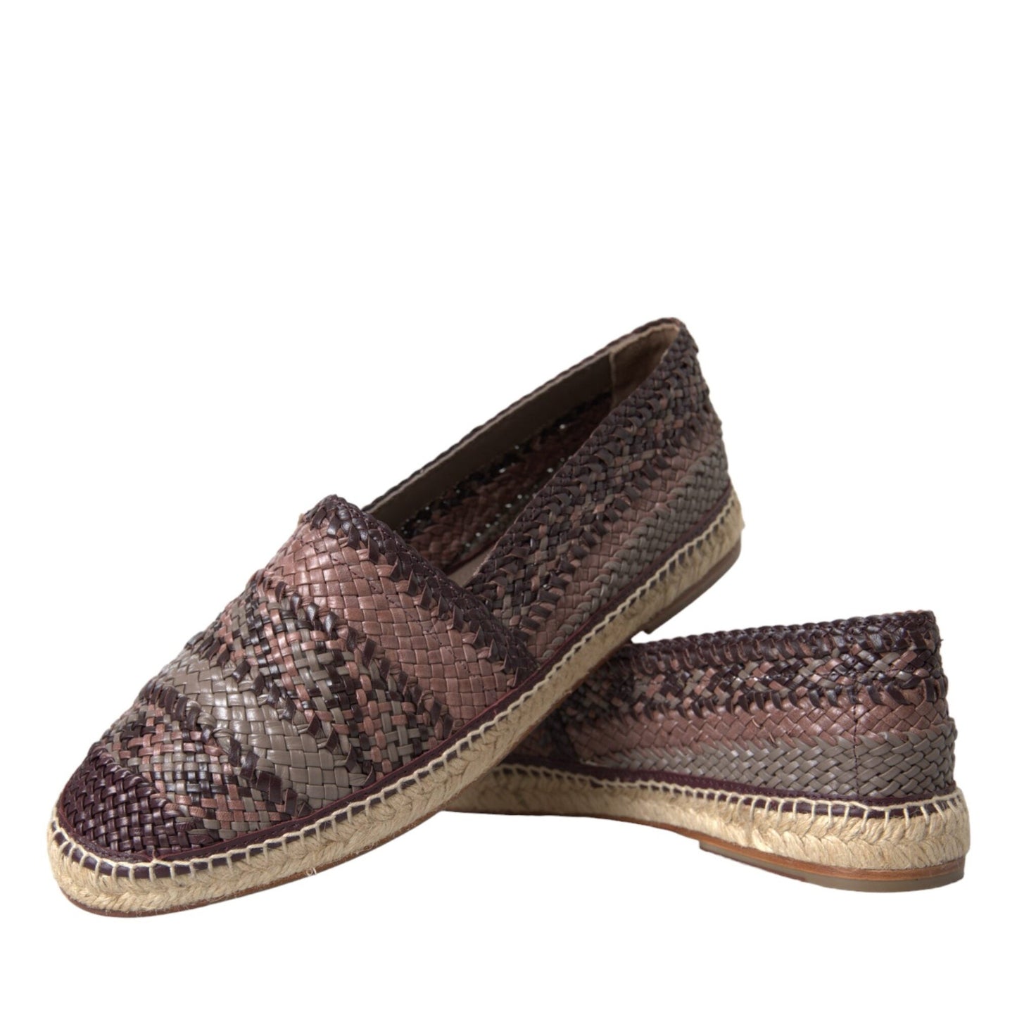 Dolce & Gabbana Brown Buffalo Leather Espadrille Flats Shoes Dolce & Gabbana