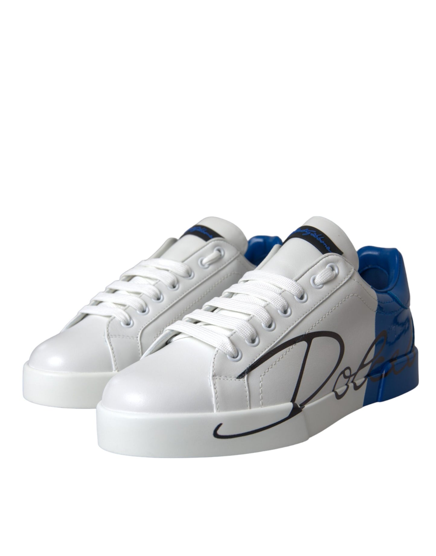 Dolce & Gabbana White Blue Leather Logo Low Top Sneakers Shoes Dolce & Gabbana