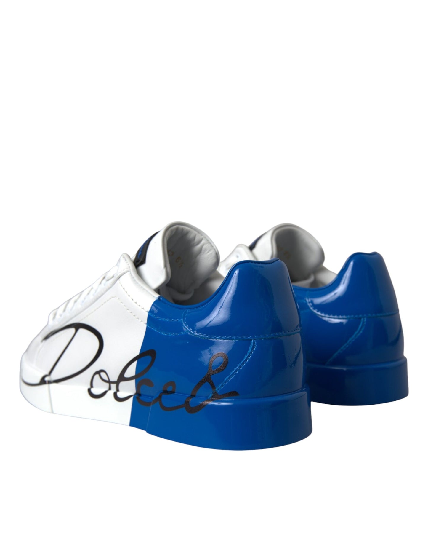 Dolce & Gabbana White Blue Leather Logo Low Top Sneakers Shoes Dolce & Gabbana