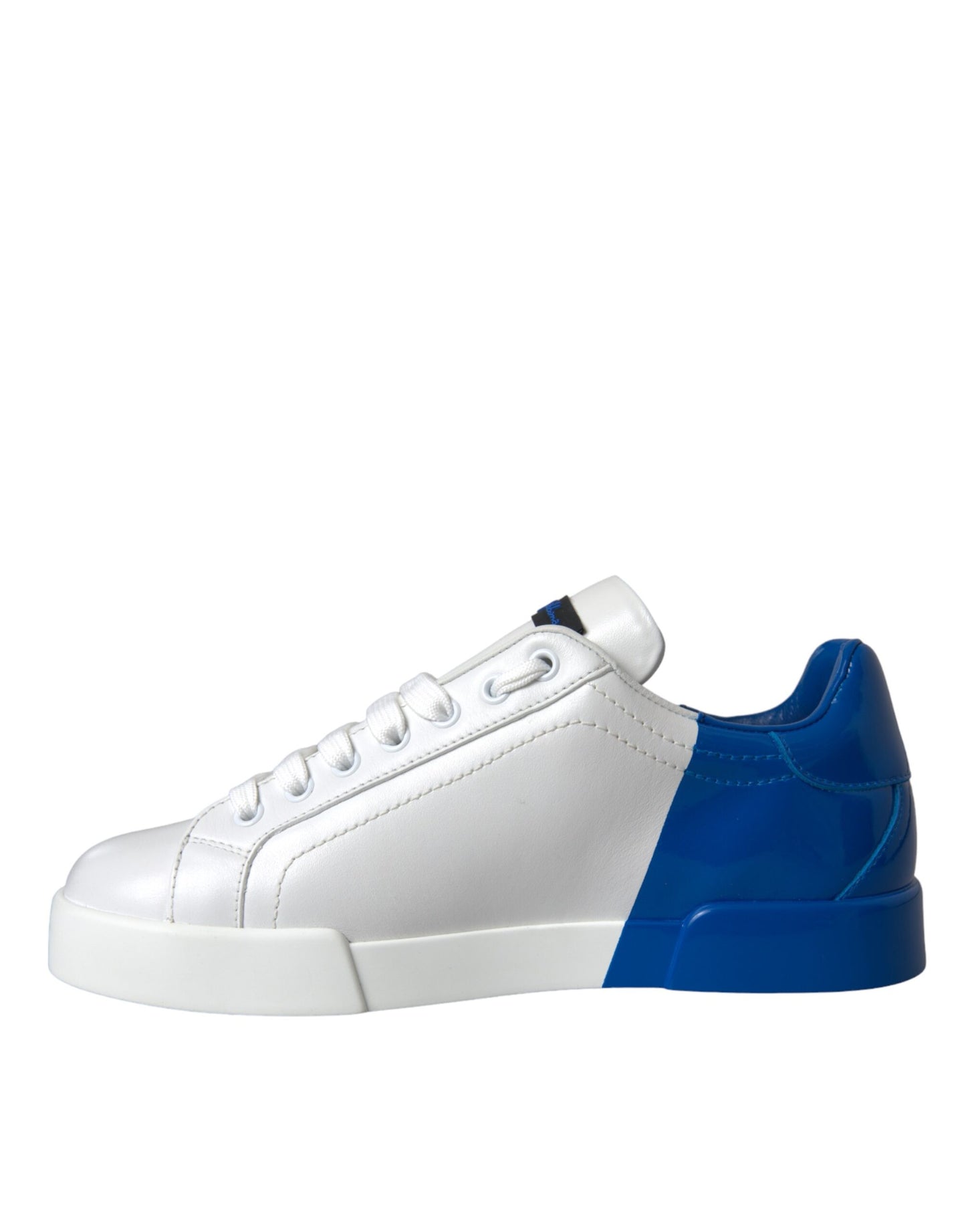 Dolce & Gabbana White Blue Leather Logo Low Top Sneakers Shoes Dolce & Gabbana