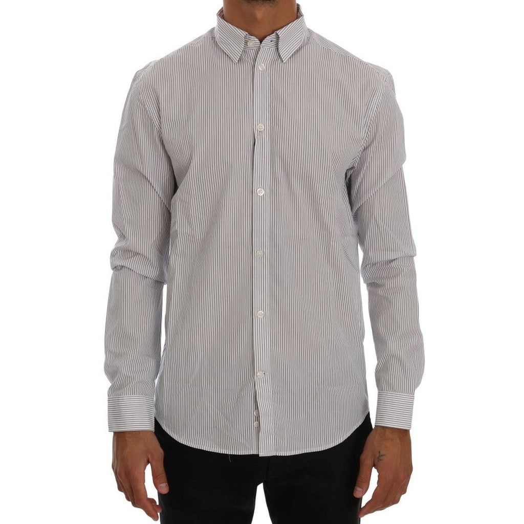 Frankie Morello White Blue Striped Casual Cotton Regular Fit Shirt