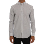Frankie Morello White Blue Striped Casual Cotton Regular Fit Shirt