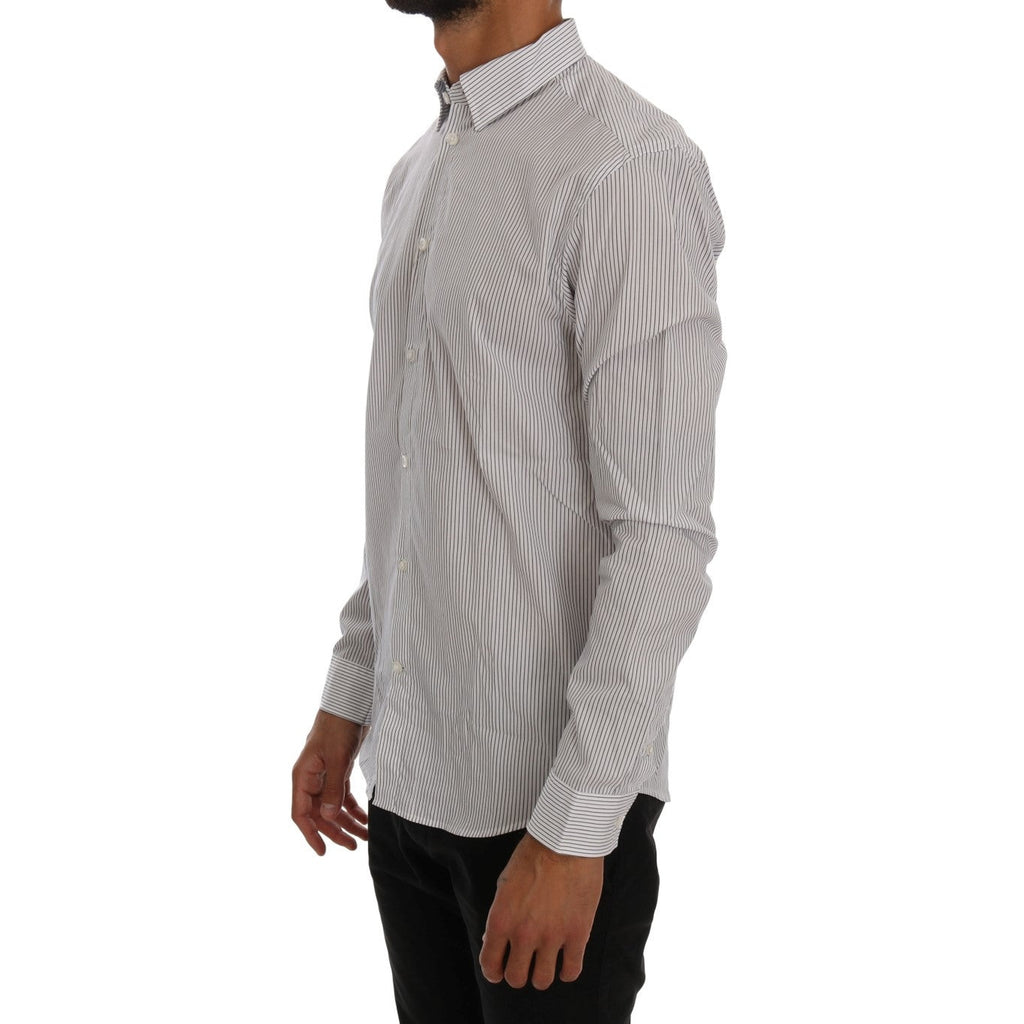 Frankie Morello White Blue Striped Casual Cotton Regular Fit Shirt