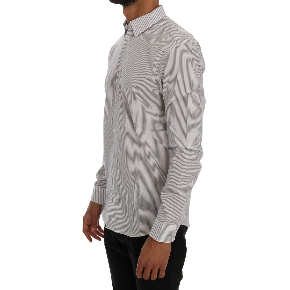 Frankie Morello White Blue Striped Casual Cotton Regular Fit Shirt