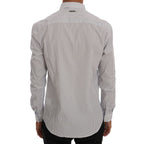 Frankie Morello White Blue Striped Casual Cotton Regular Fit Shirt