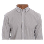 Frankie Morello White Blue Striped Casual Cotton Regular Fit Shirt