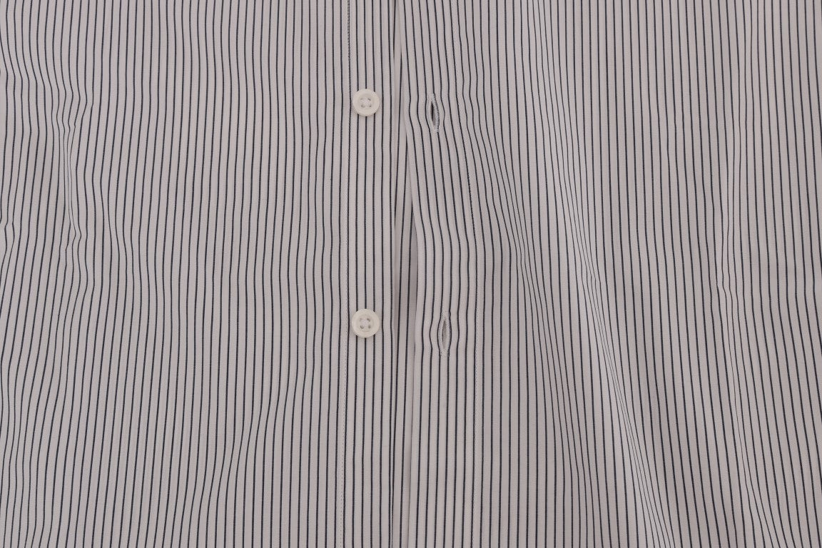 Frankie Morello White Blue Striped Casual Cotton Regular Fit Shirt Frankie Morello