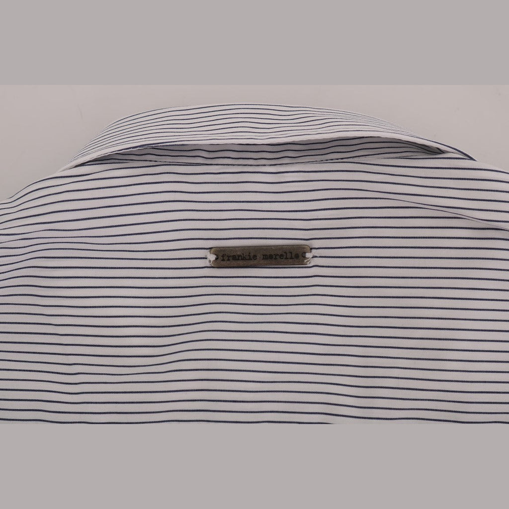 Frankie Morello White Blue Striped Casual Cotton Regular Fit Shirt