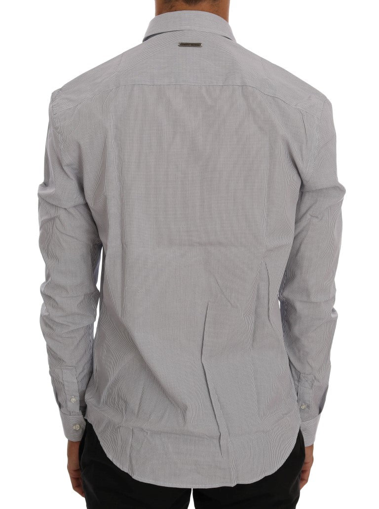 Frankie Morello White Blue Check Casual Cotton Regular Fit Shirt Frankie Morello