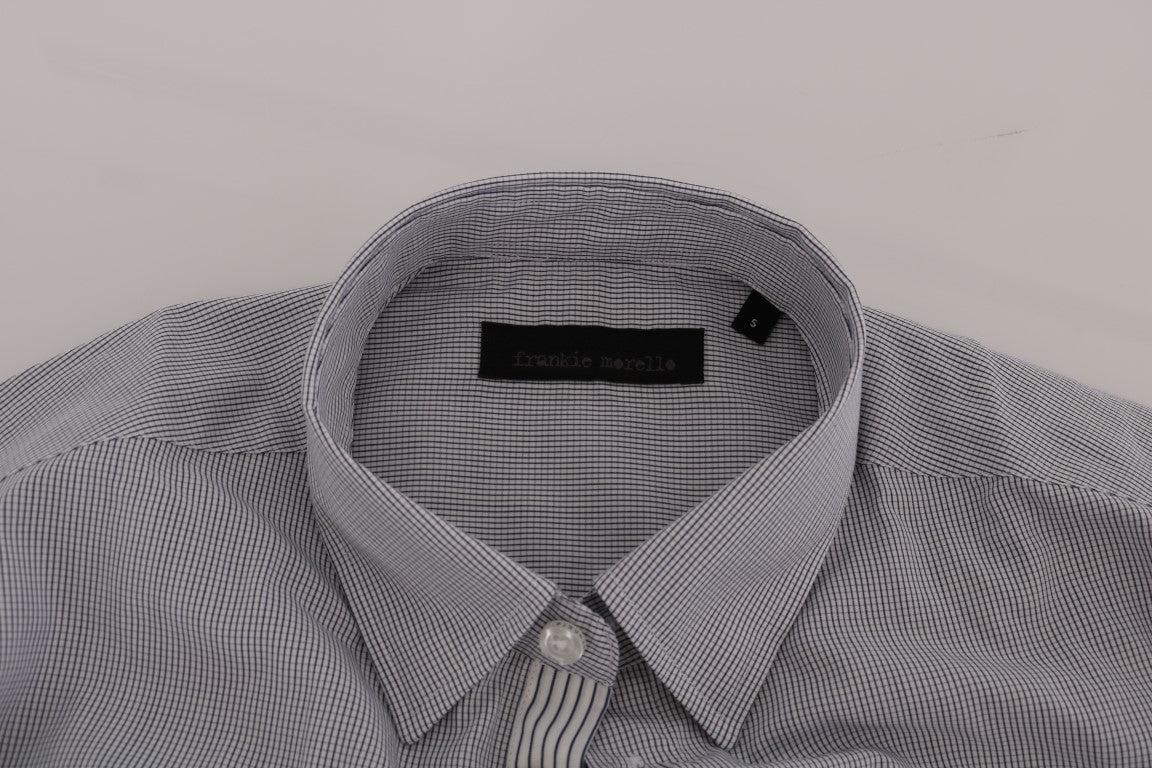 Frankie Morello White Blue Check Casual Cotton Regular Fit Shirt Frankie Morello