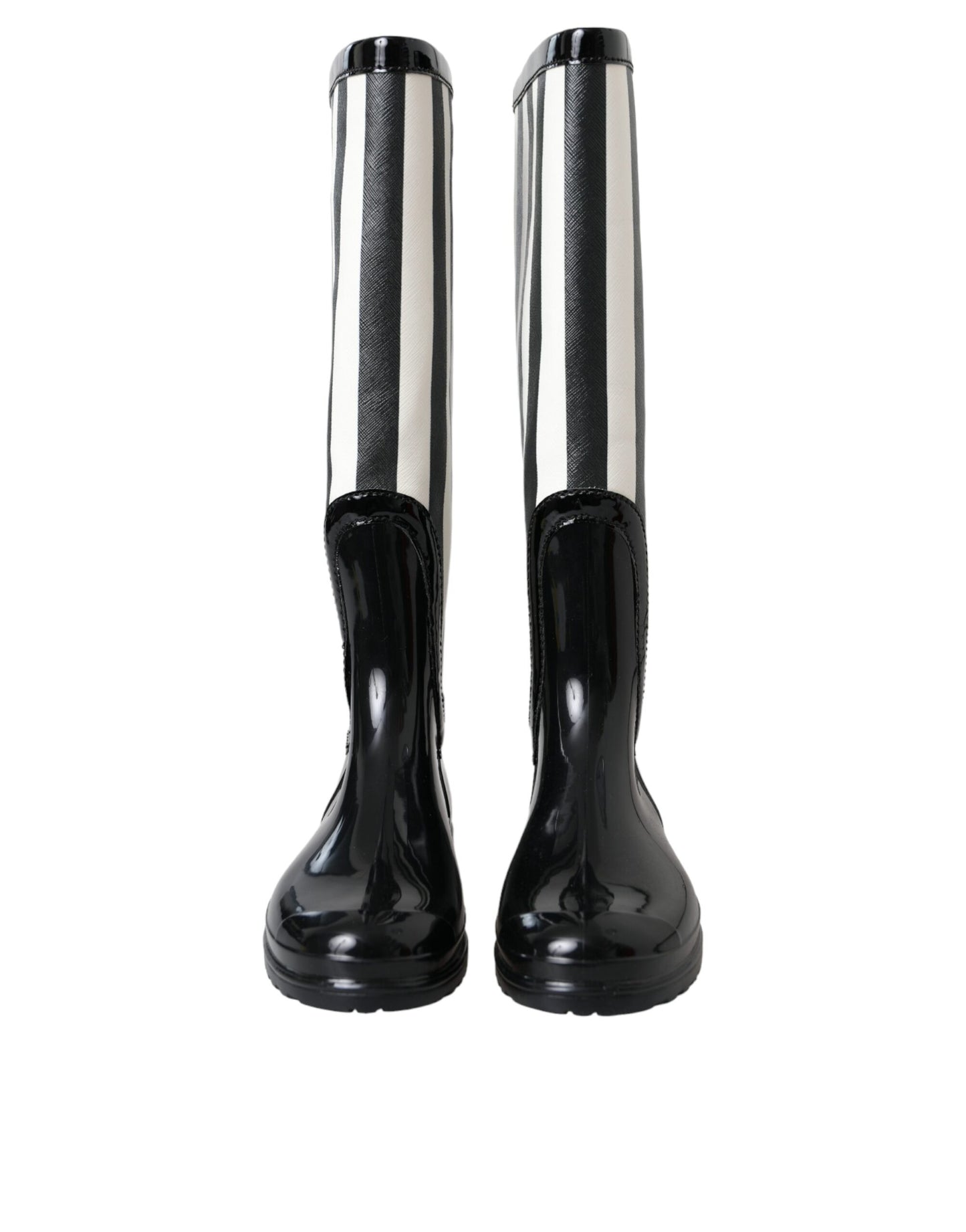 Dolce & Gabbana Black Rubber Knee High Flat Boots Shoes Dolce & Gabbana