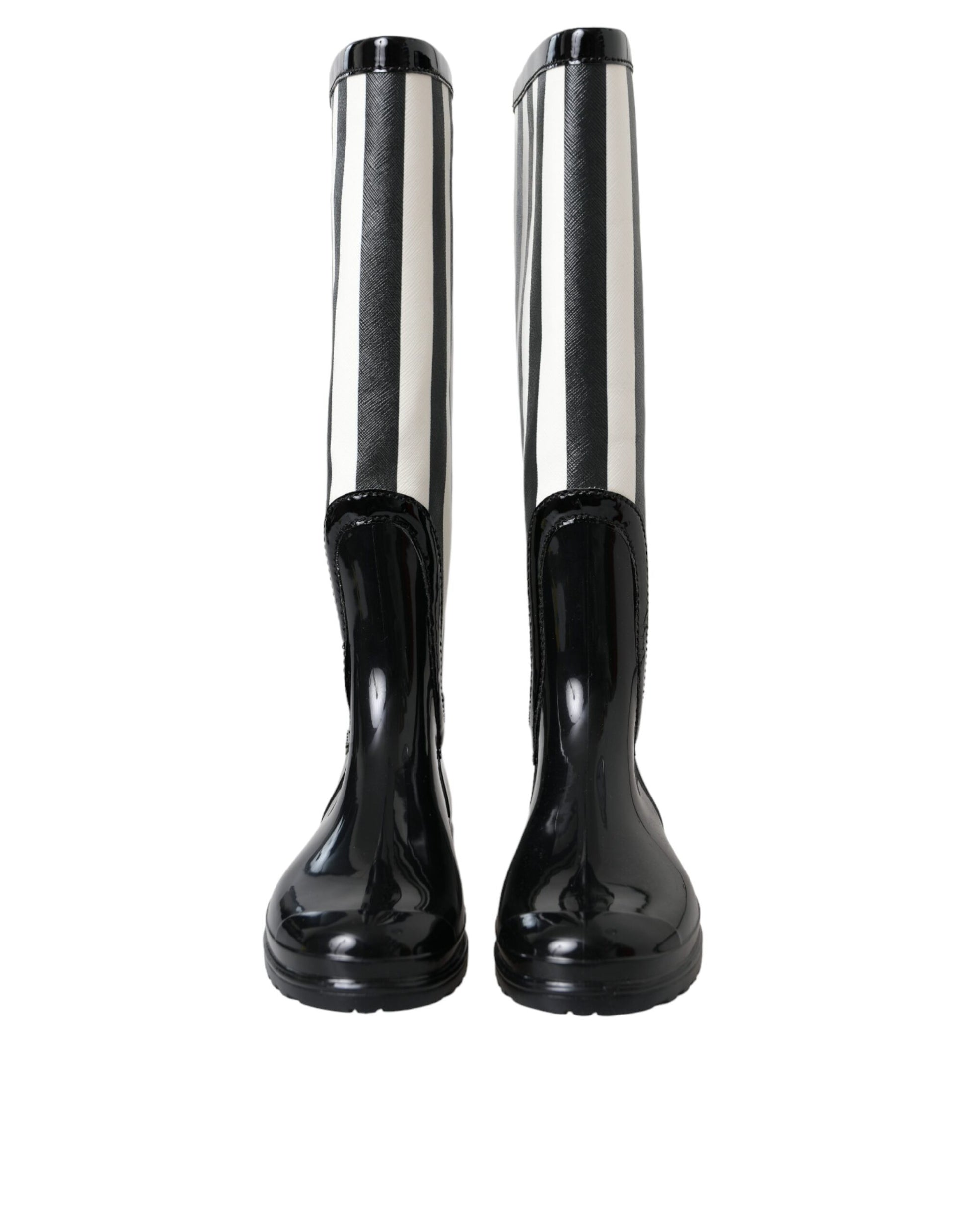 Dolce & Gabbana Black Rubber Knee High Flat Boots Shoes Dolce & Gabbana