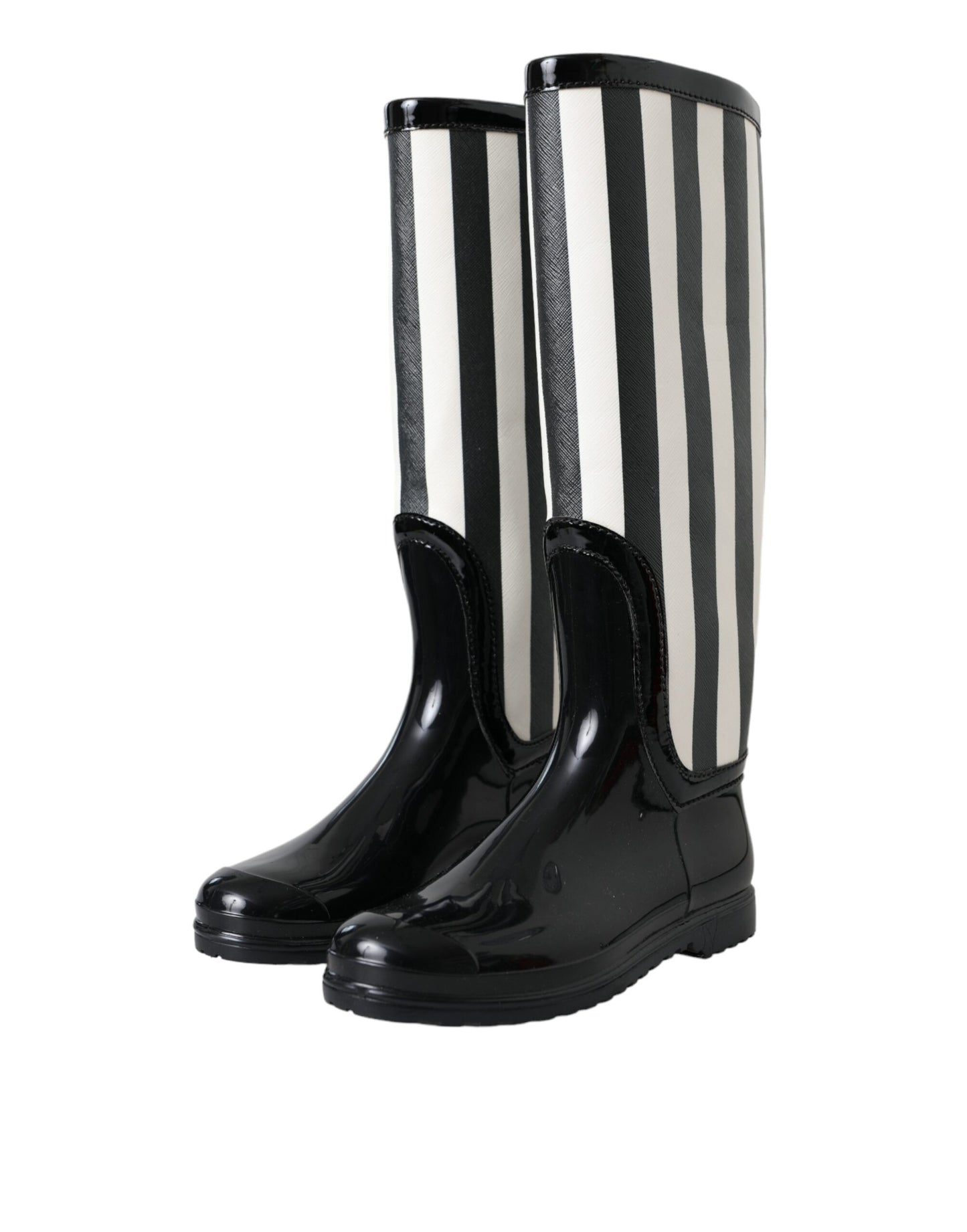 Dolce & Gabbana Black Rubber Knee High Flat Boots Shoes Dolce & Gabbana