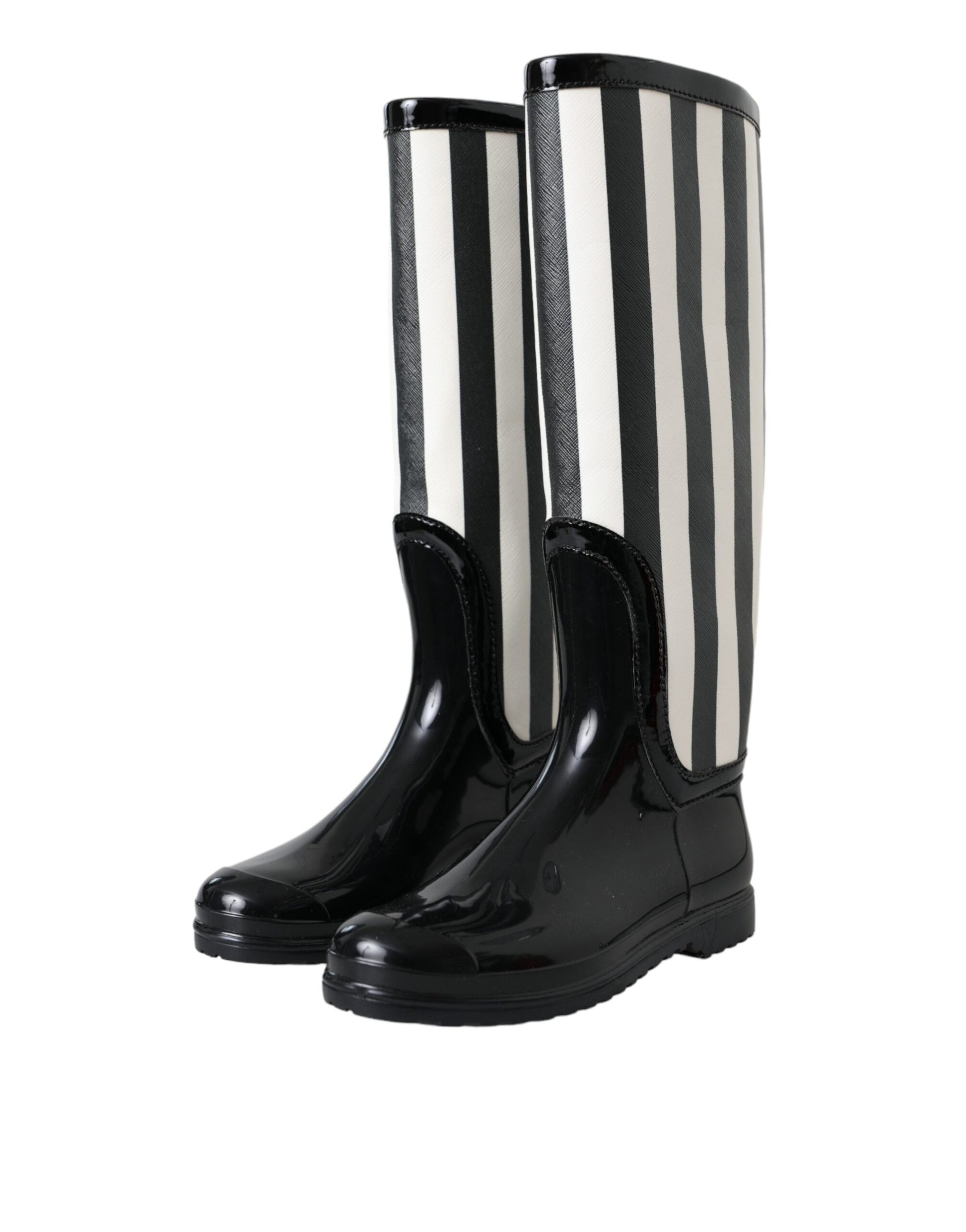 Dolce & Gabbana Black Rubber Knee High Flat Boots Shoes Dolce & Gabbana