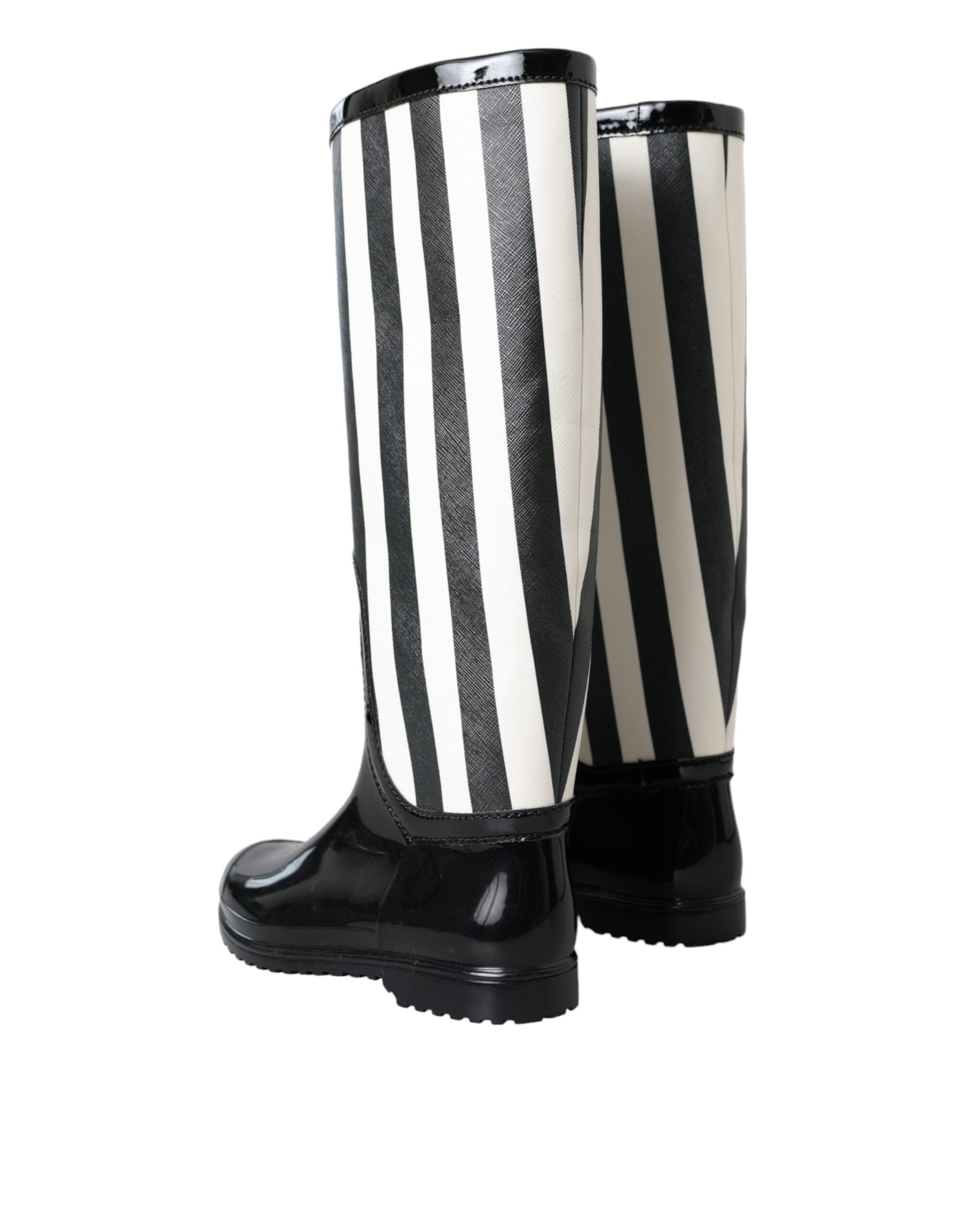 Dolce & Gabbana Black Rubber Knee High Flat Boots Shoes Dolce & Gabbana