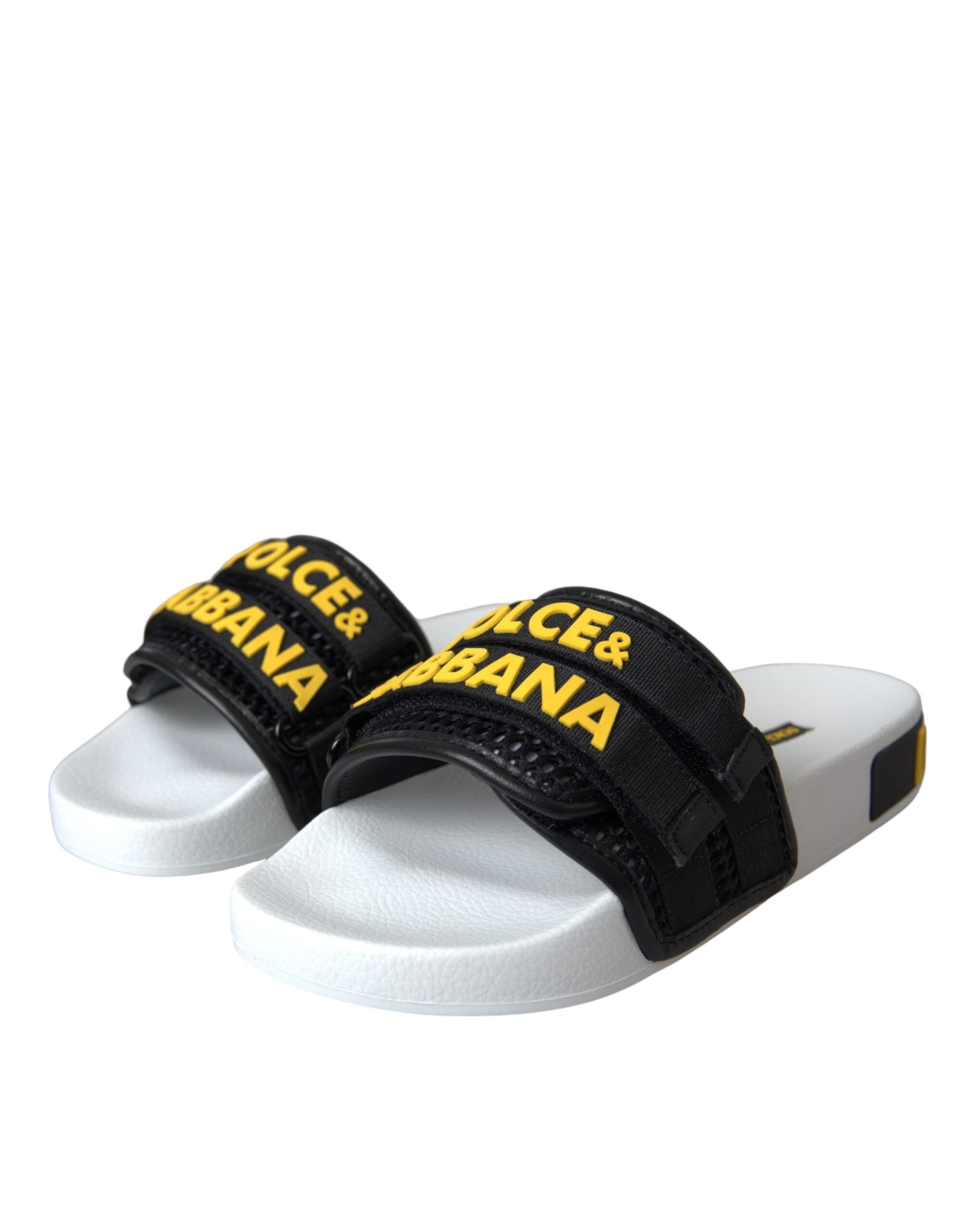 Dolce & Gabbana White Black Logo Beachwear Flats Sandals Shoes Dolce & Gabbana