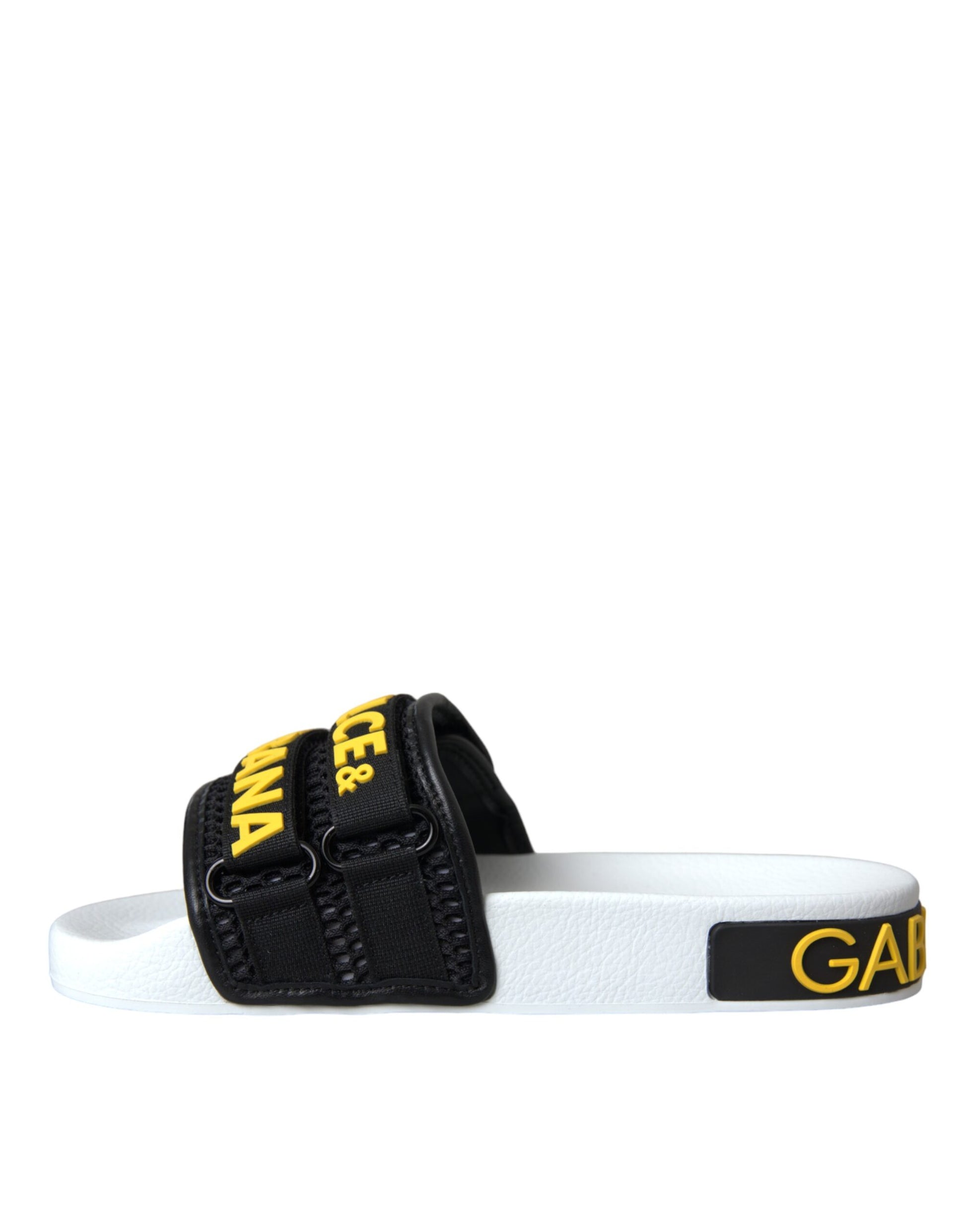 Dolce & Gabbana White Black Logo Beachwear Flats Sandals Shoes Dolce & Gabbana