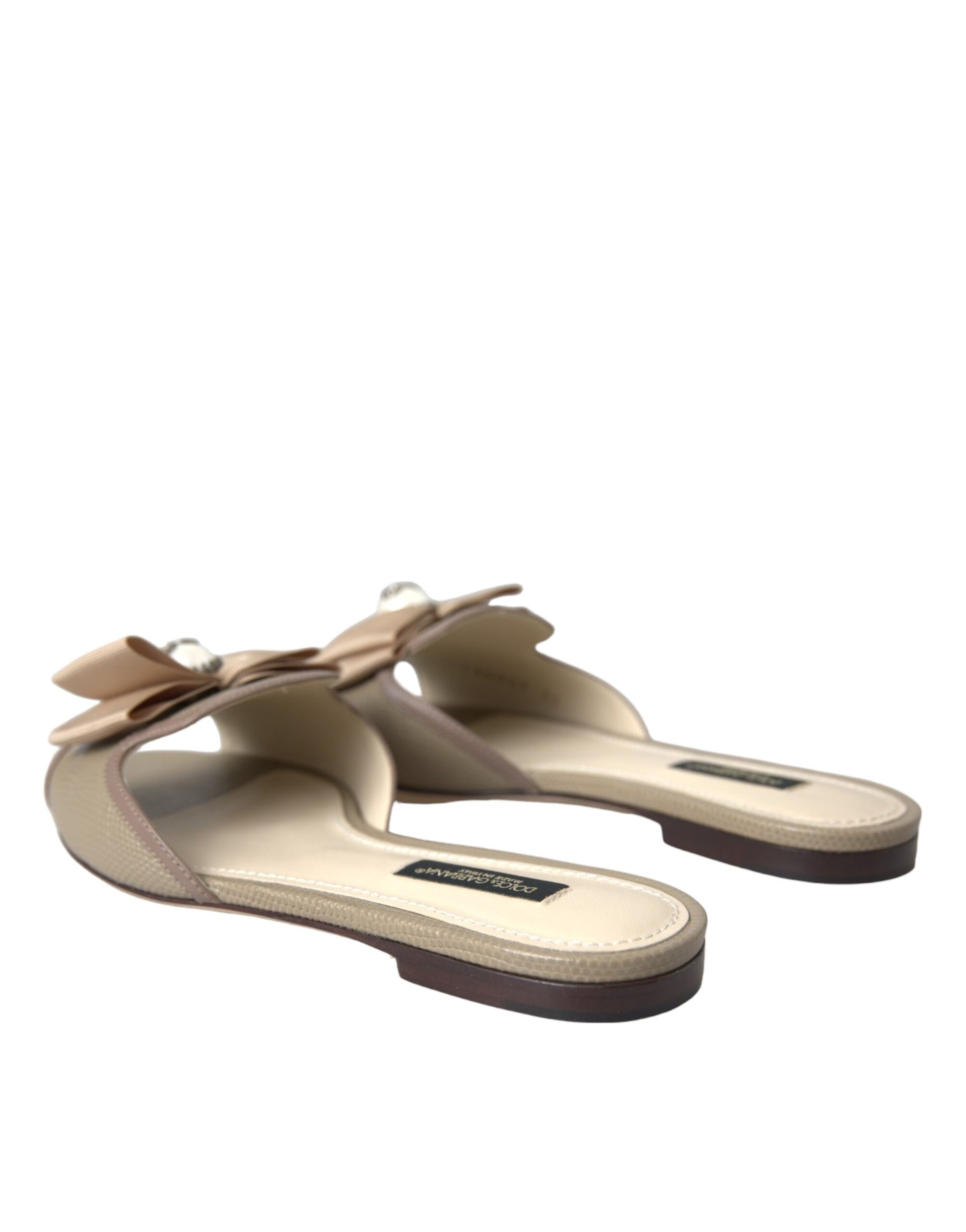 Dolce & Gabbana Beige Logo Pearl Flats Sandals Slides Shoes Dolce & Gabbana