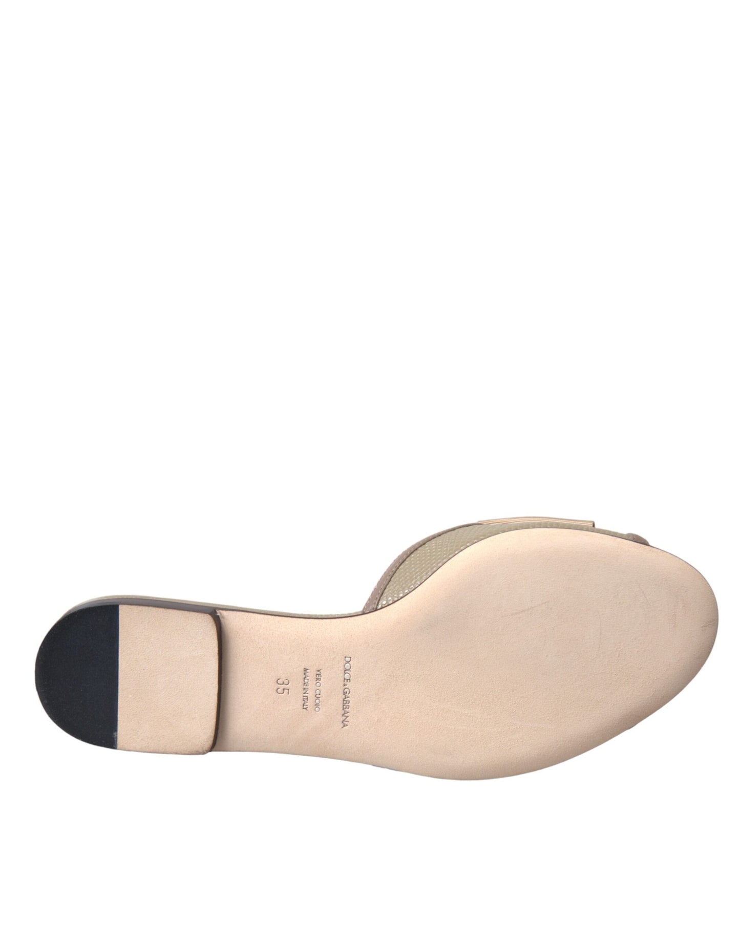 Dolce & Gabbana Beige Logo Pearl Flats Sandals Slides Shoes Dolce & Gabbana