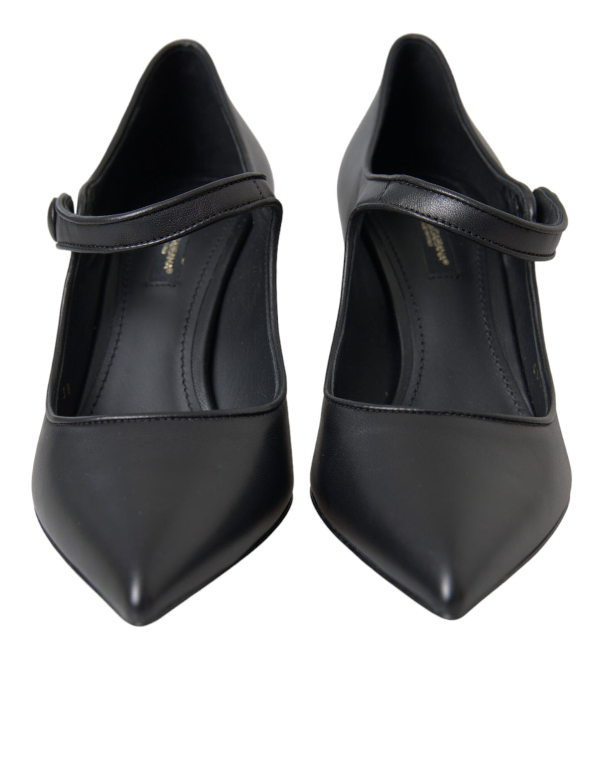 Dolce & Gabbana Black Leather Logo Heels Mary Janes Pumps Shoes - Eljoys Fashion 