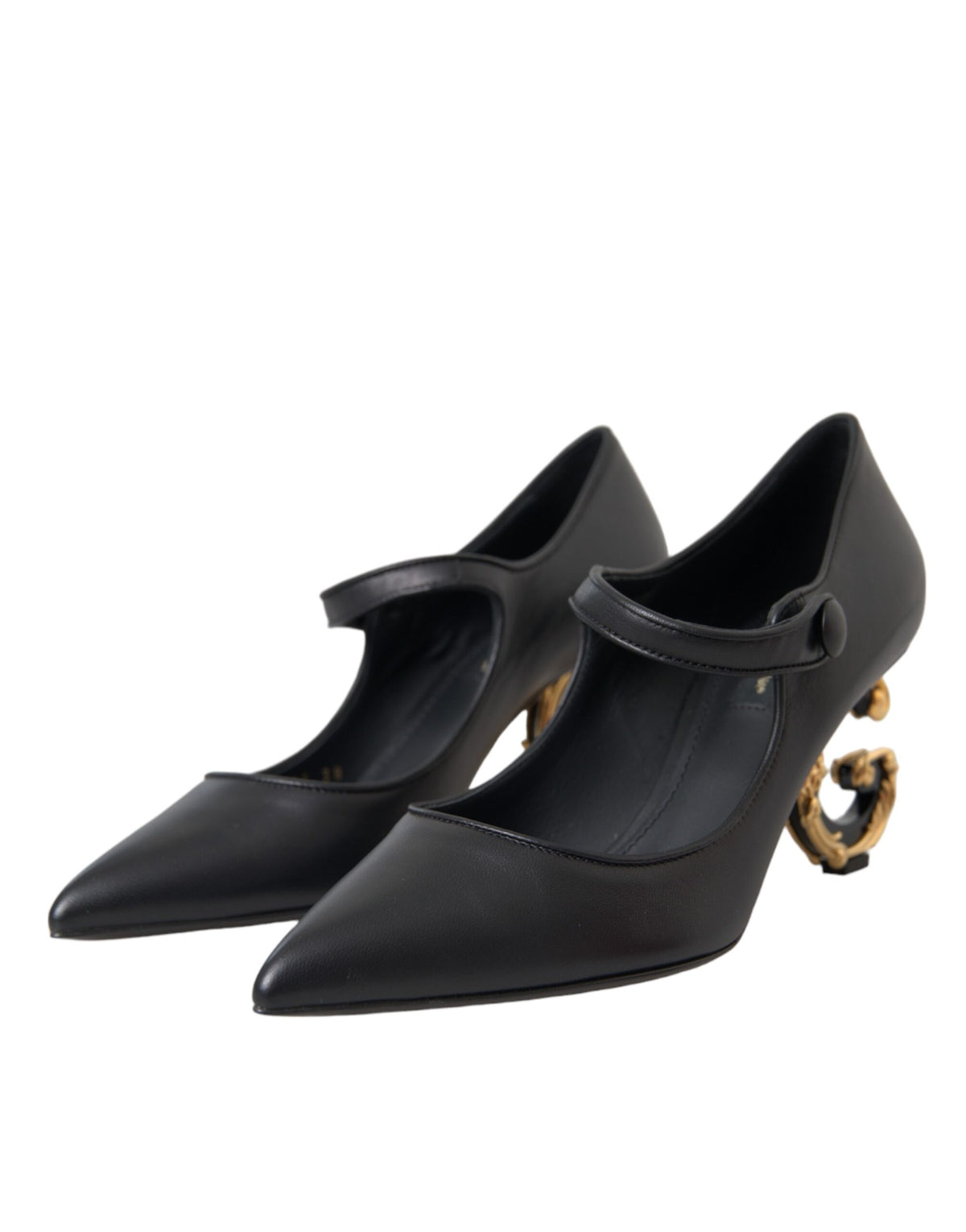 Dolce & Gabbana Black Leather Logo Heels Mary Janes Pumps Shoes - Eljoys Fashion 