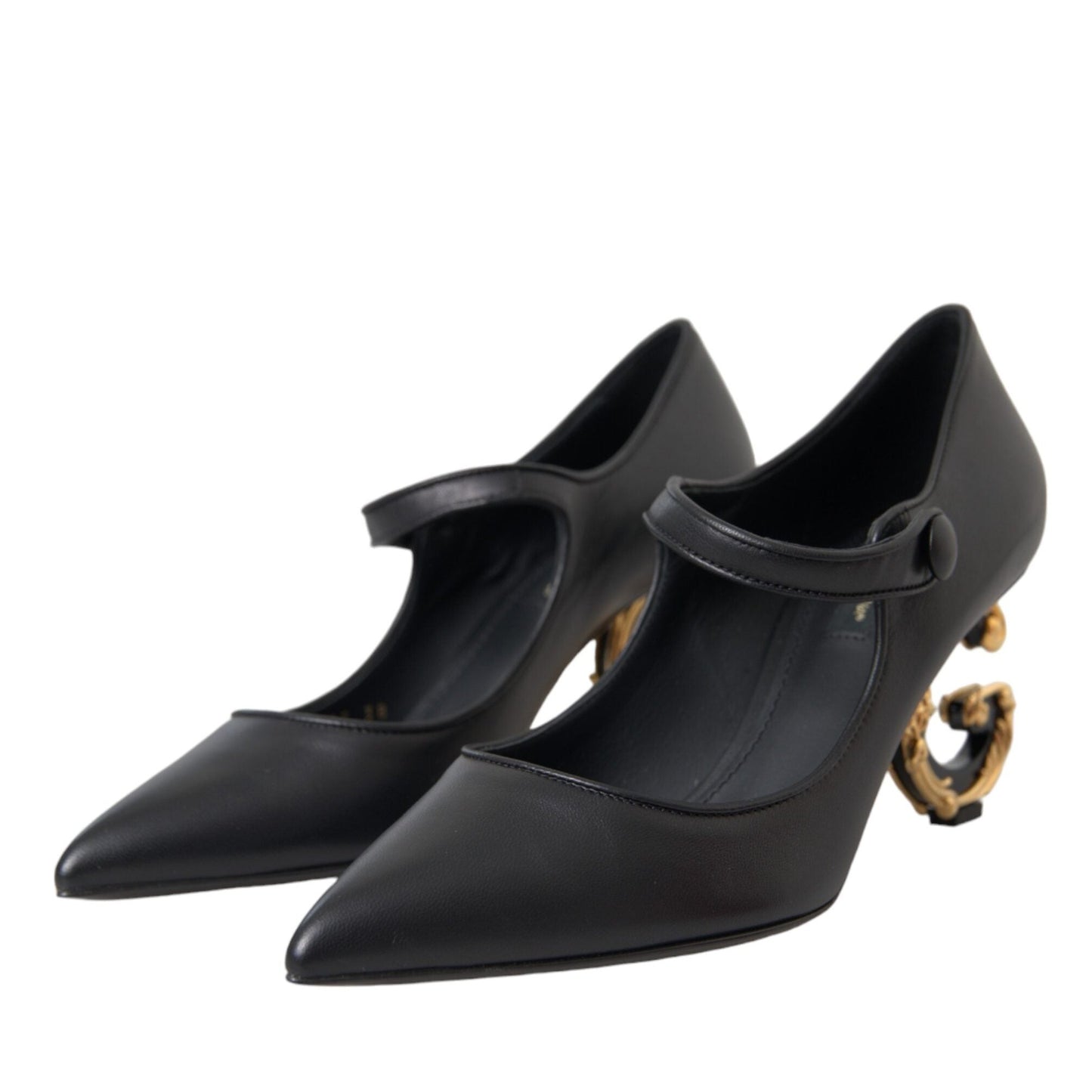 Dolce & Gabbana Black Leather Logo Heels Mary Janes Pumps Shoes Dolce & Gabbana