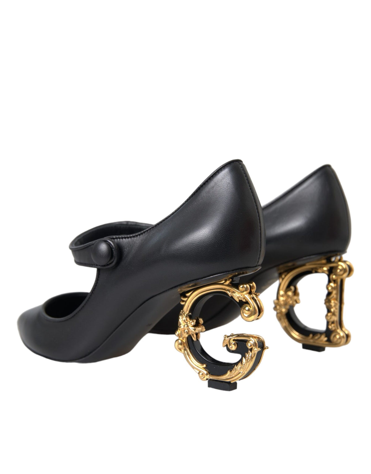 Dolce & Gabbana Black Leather Logo Heels Mary Janes Pumps Shoes - Eljoys Fashion 