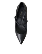 Dolce & Gabbana Black Leather Logo Heels Mary Janes Pumps Shoes - Eljoys Fashion 