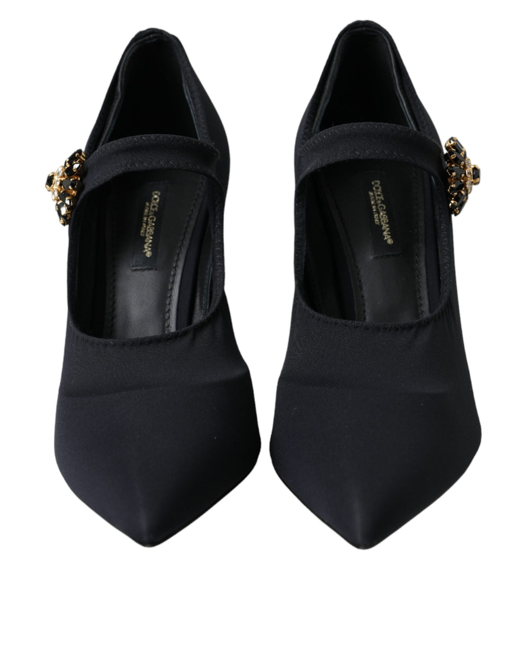 Dolce & Gabbana Black Mary Jane Jersey Crystal Pumps Shoes - Eljoys Fashion 