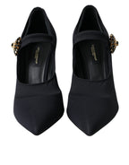 Dolce & Gabbana Black Mary Jane Jersey Crystal Pumps Shoes - Eljoys Fashion 