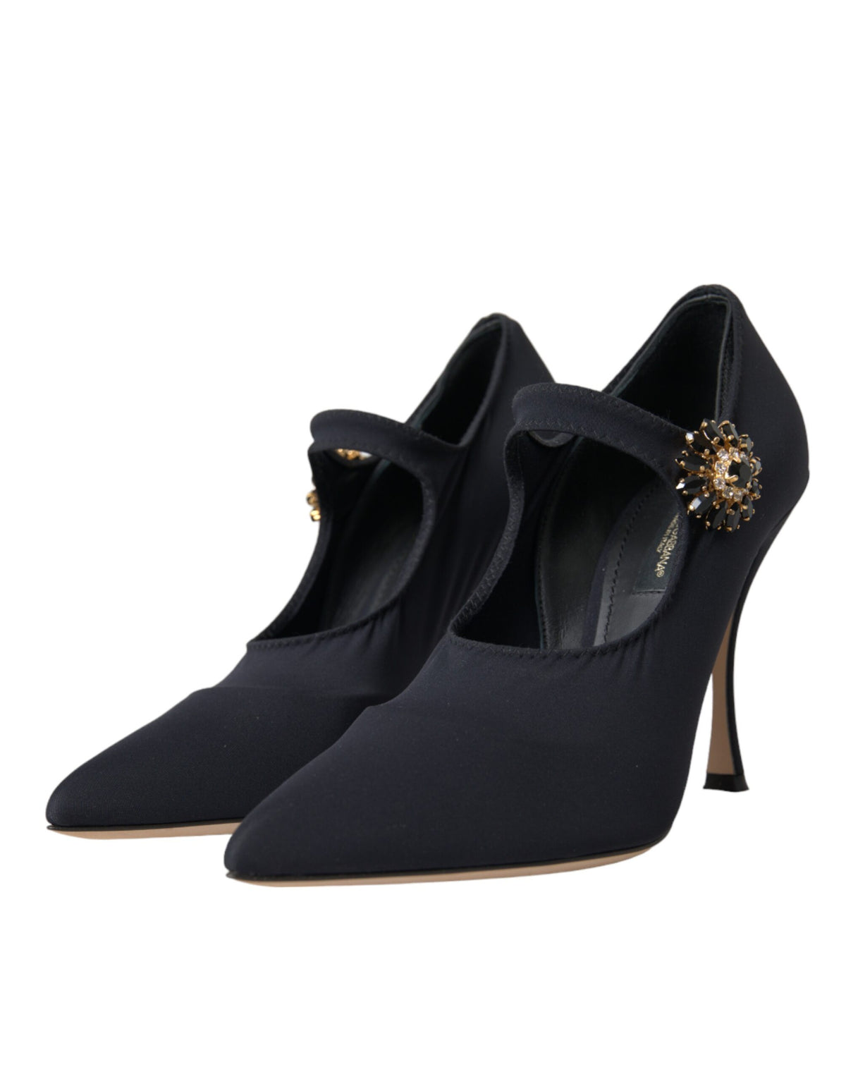 Dolce & Gabbana Black Mary Jane Jersey Crystal Pumps Shoes - Eljoys Fashion 
