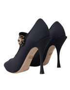 Dolce & Gabbana Black Mary Jane Jersey Crystal Pumps Shoes - Eljoys Fashion 