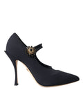 Dolce & Gabbana Black Mary Jane Jersey Crystal Pumps Shoes - Eljoys Fashion 