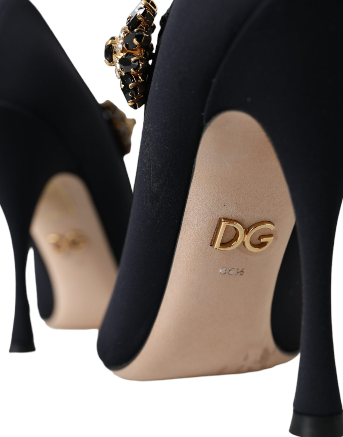 Dolce & Gabbana Black Mary Jane Jersey Crystal Pumps Shoes - Eljoys Fashion 