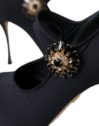 Dolce & Gabbana Black Mary Jane Jersey Crystal Pumps Shoes - Eljoys Fashion 