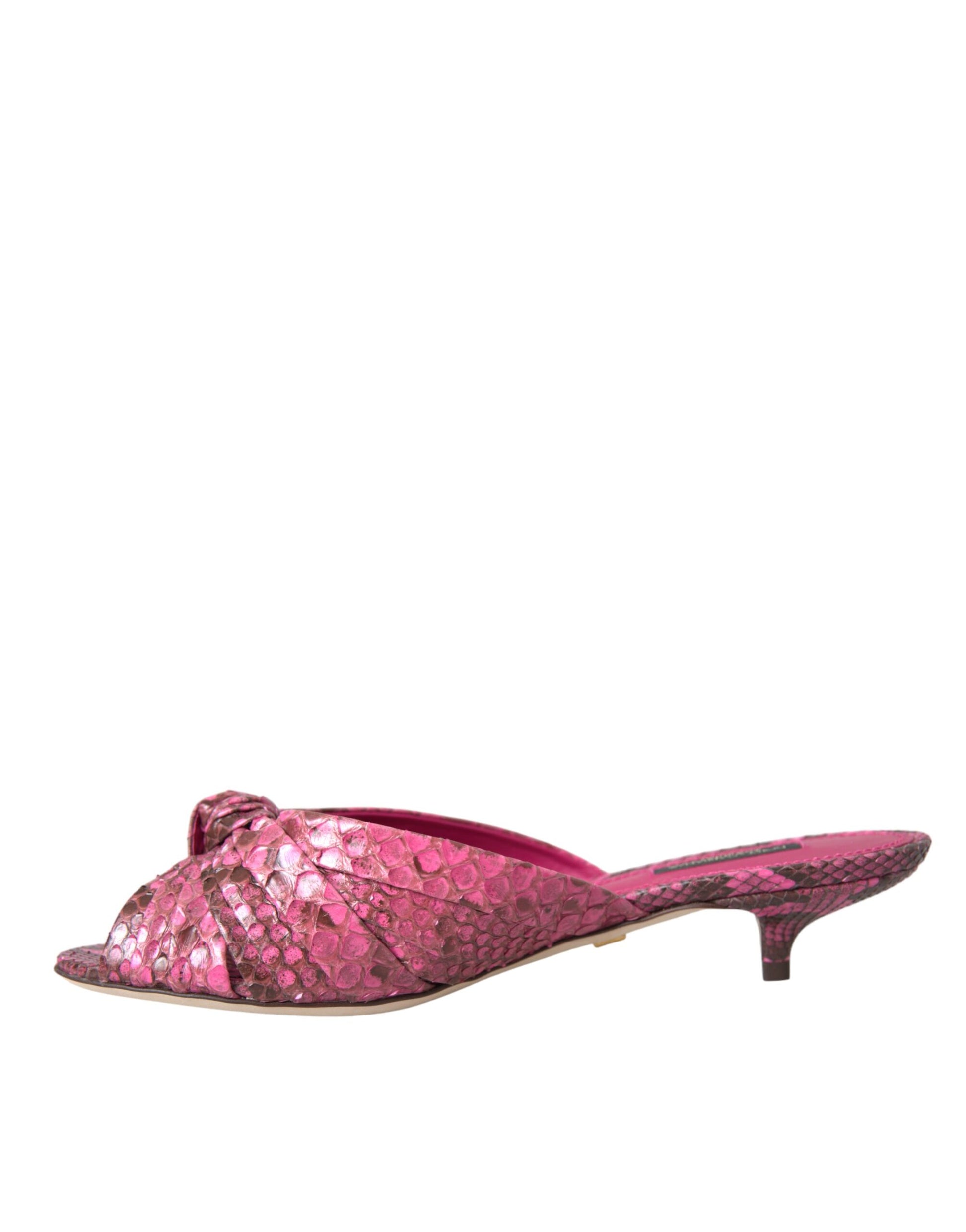 Dolce & Gabbana Pink Exotic Leather Kitten Heels Slides Shoes Dolce & Gabbana