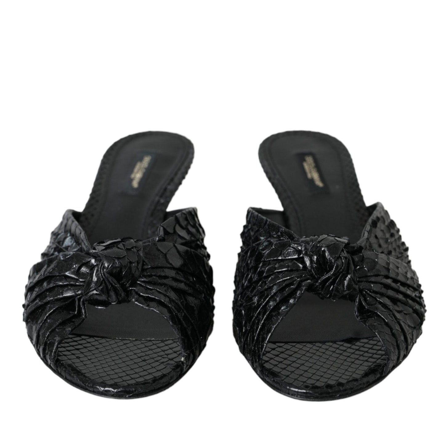 Dolce & Gabbana Black Exotic Leather Heels Slides Shoes