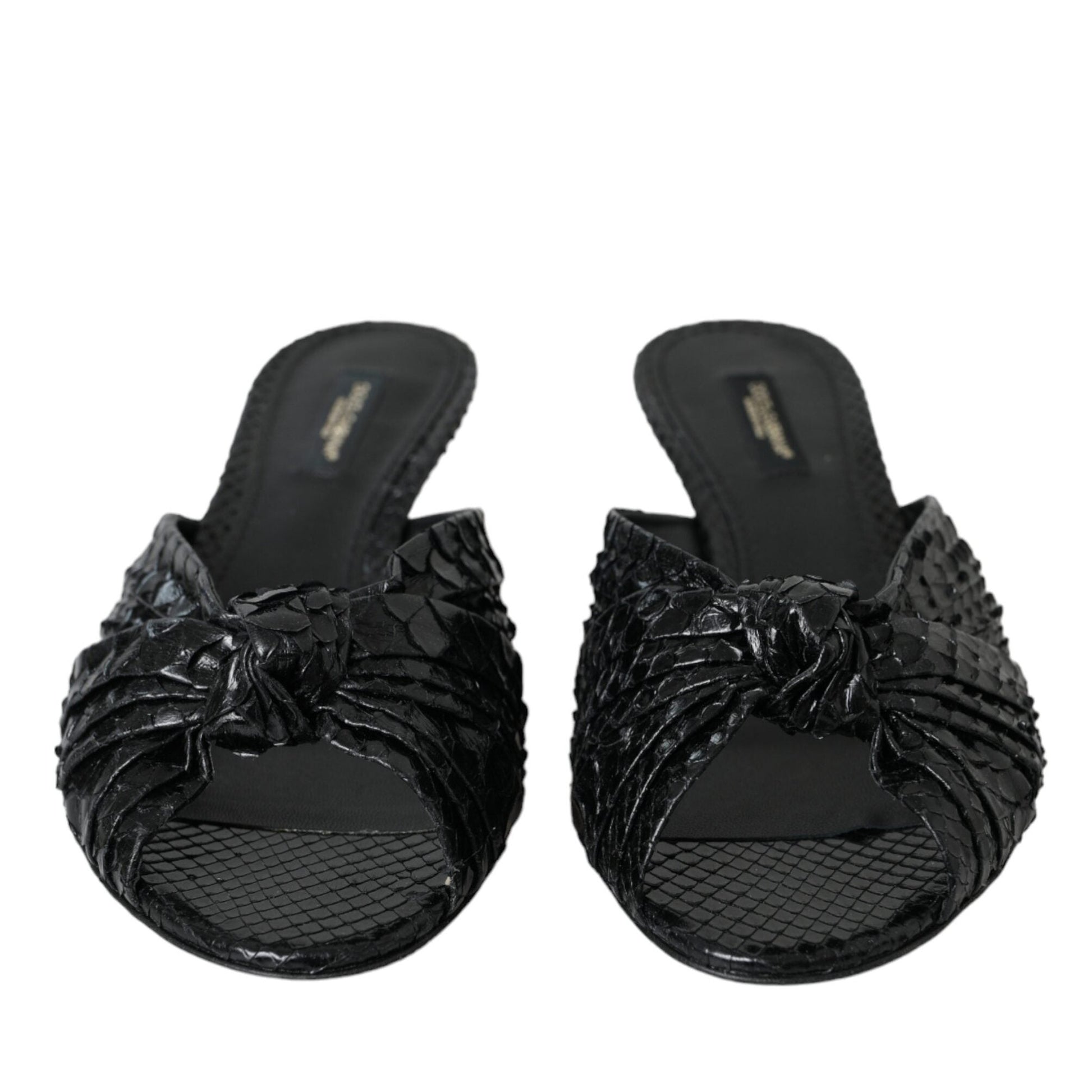 Dolce & Gabbana Black Exotic Leather Heels Slides Shoes