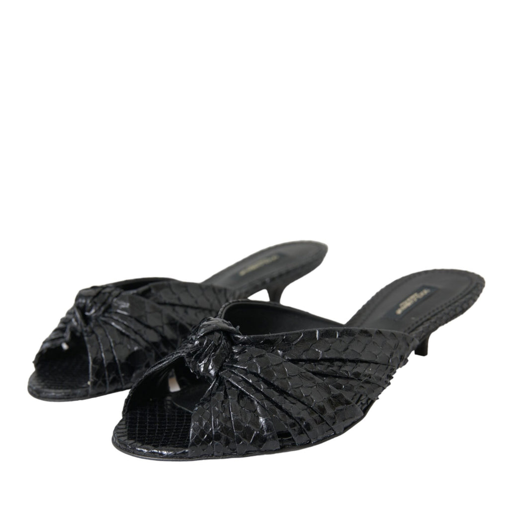 Dolce & Gabbana black exotic leather slide heels shoes with sleek design and open toe, perfect for stylish summer wear.