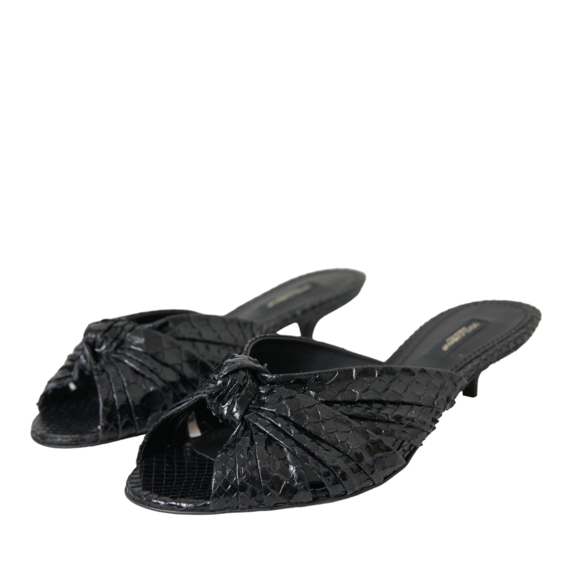 Dolce & Gabbana Black Exotic Leather Heels Slides Shoes