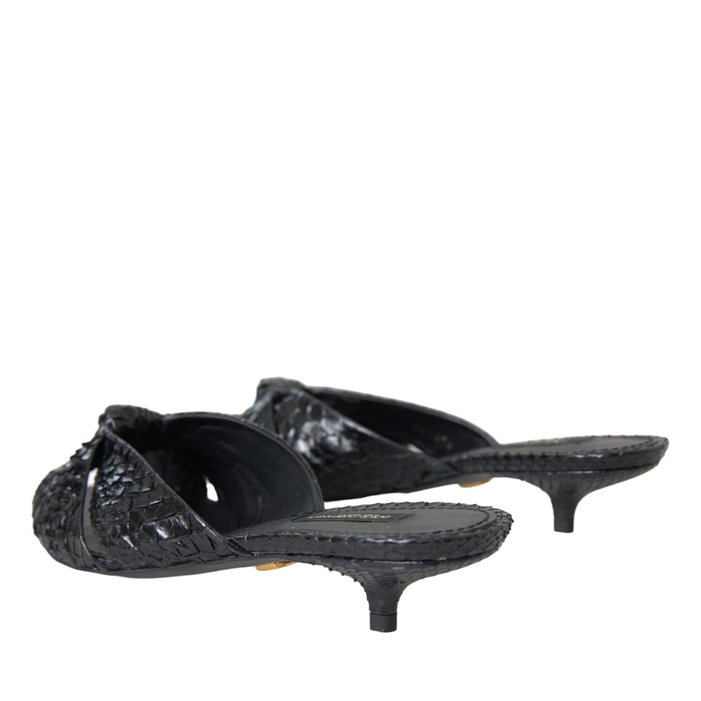 Dolce & Gabbana Black Exotic Leather Heels Slides Shoes