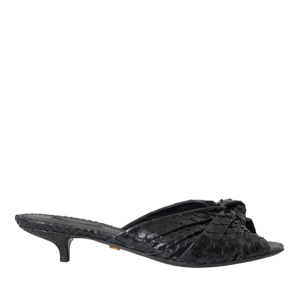 Dolce & Gabbana black exotic leather heels slides shoes with sleek design and luxurious texture.