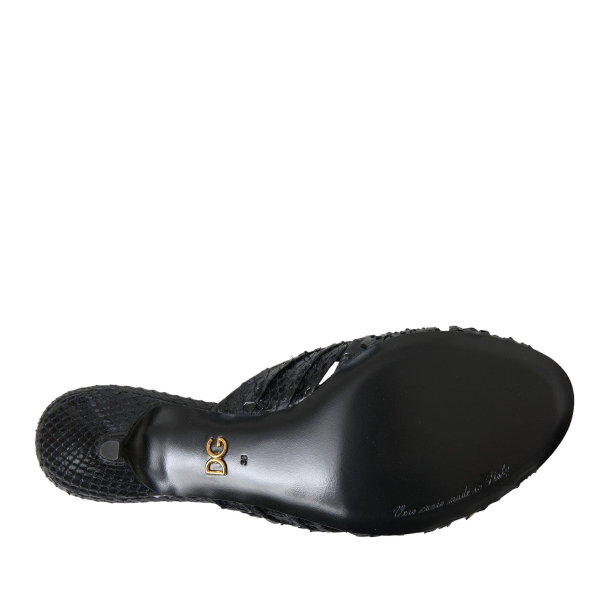 Dolce & Gabbana Black Exotic Leather Heels Slides Shoes