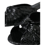 Dolce & Gabbana black exotic leather slide heels with open toes and sleek design, perfect for elegant summer footwear.