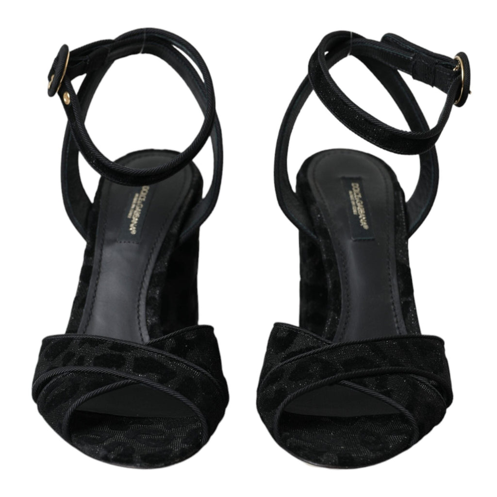 Dolce & Gabbana Black Leopard Suede Heels Sandals Shoes